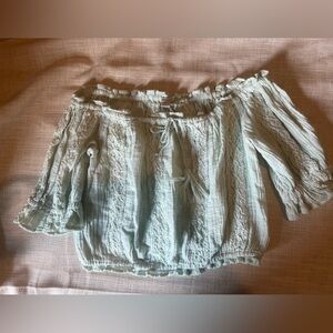 American Eagle light mint green crochet trim top